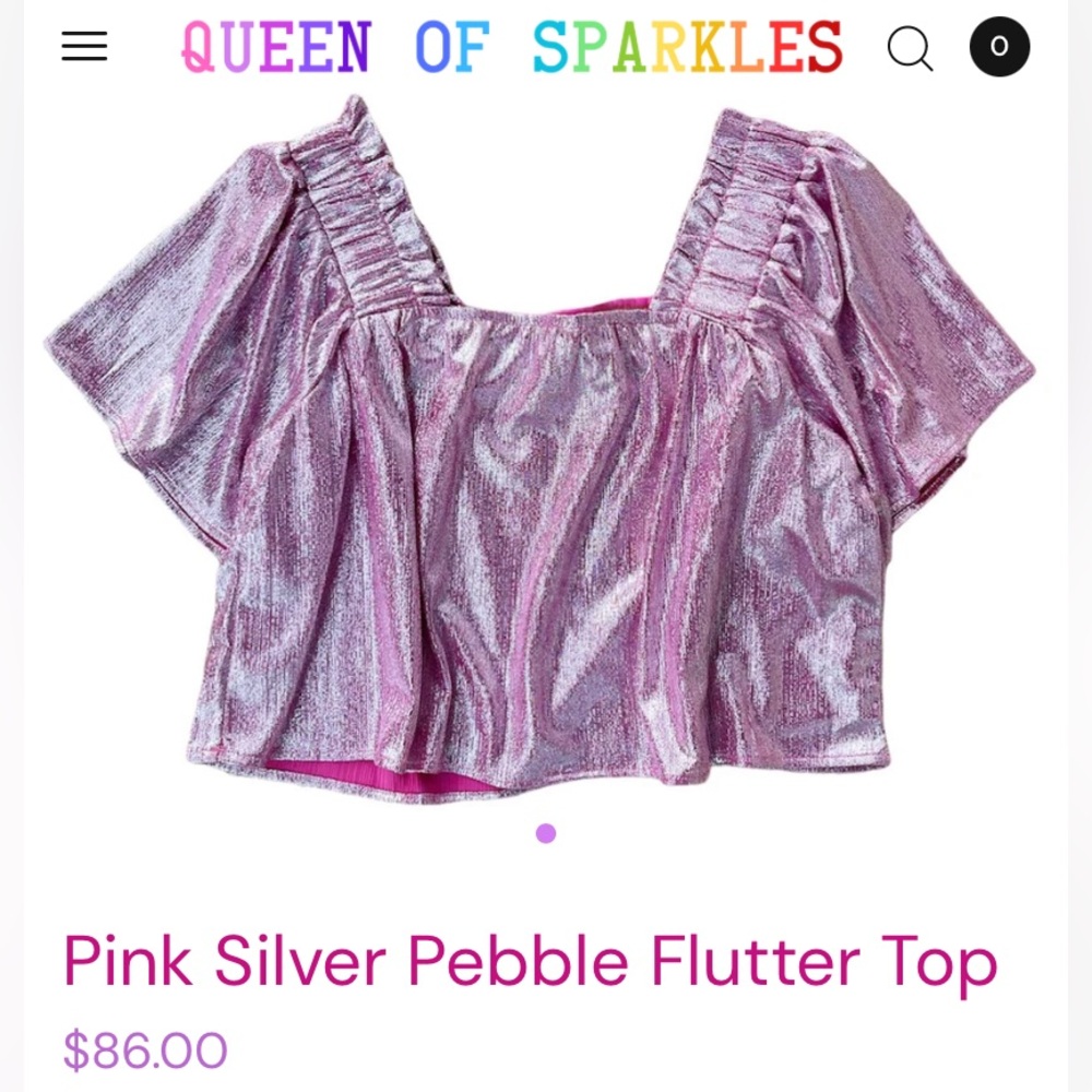 Queen of Sparkles Pink Silver Pebble Flutter Top